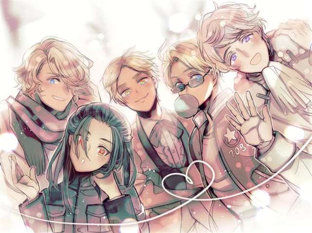 动漫人物壁纸 ·阿尔弗雷德·F·琼斯、亚瑟·柯克兰、弗朗西斯·波诺弗瓦、伊万·布拉金斯基、王耀(黑塔利亚)