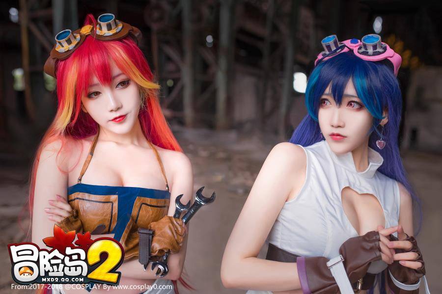 Cosplay福利/巨乳美女啾小妍SAMA冒险岛2莉莉&琪琪Cosplay福利