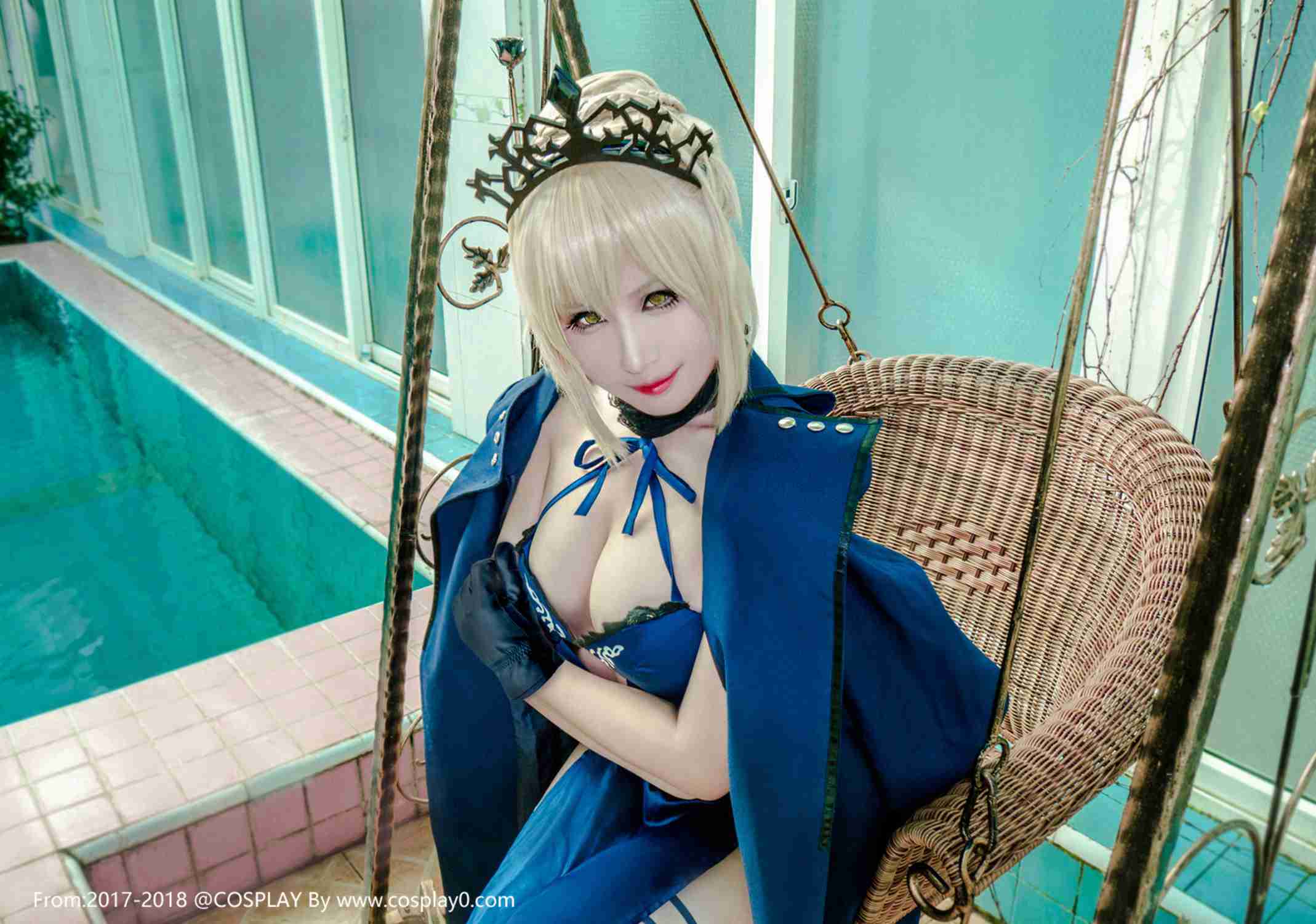 Cosplay福利/巨乳美女亚瑟王saber水着泳装无下限Cosplay福利