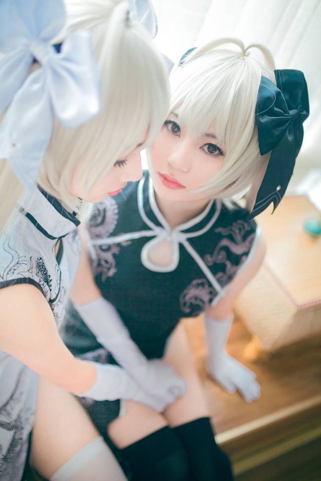 Cosplay福利/姐妹花春日野穹白丝黑丝诱惑写真套图福利Cosplay番号