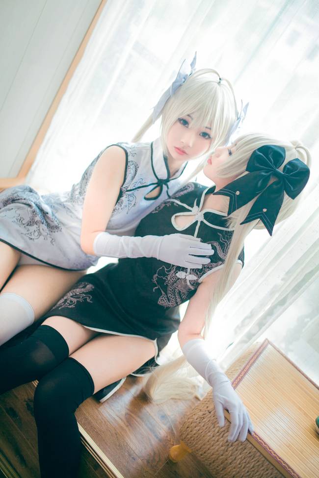 Cosplay福利/姐妹花春日野穹白丝黑丝诱惑写真套图福利Cosplay番号