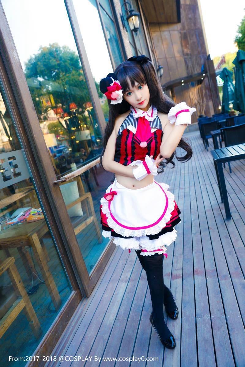 Cosplay福利/童颜巨乳萝莉汐颜玲Cosplay远坂凛女仆装黑丝图片