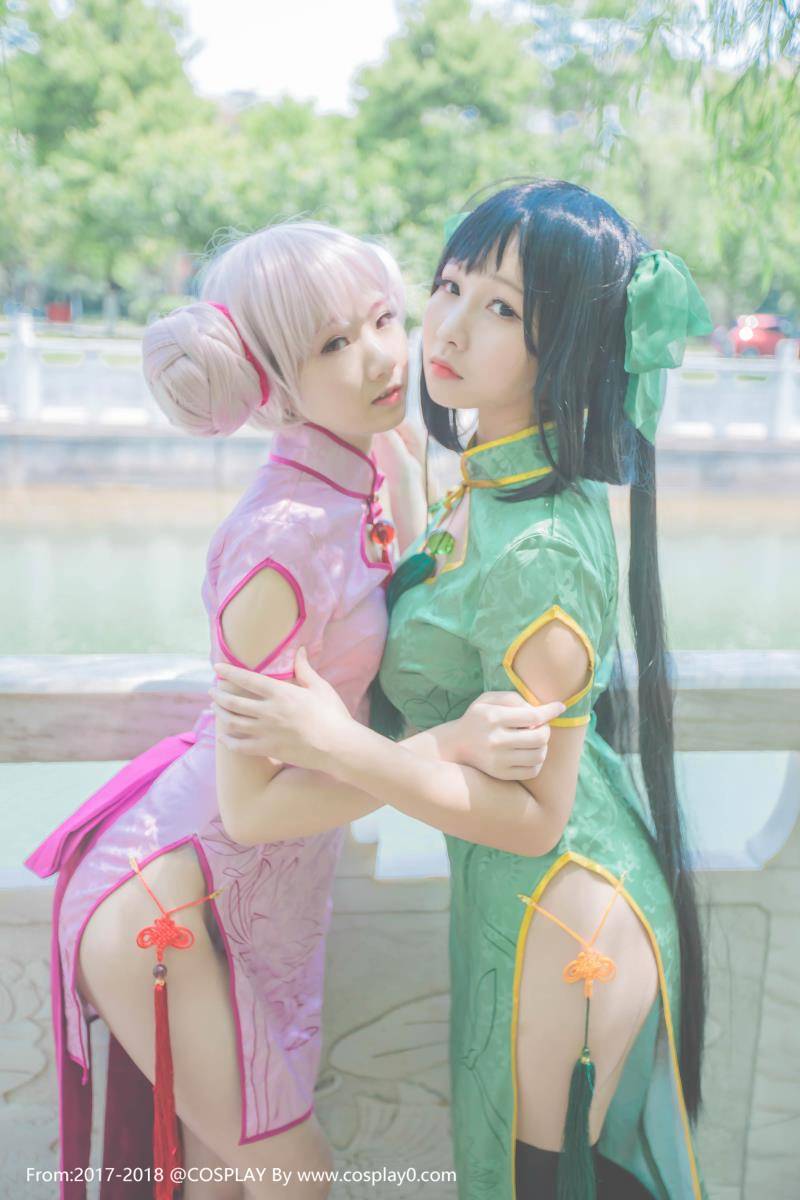 Cosplay福利/王者荣耀小乔孙尚香姐妹花旗袍Cosplay无内裤福利图片