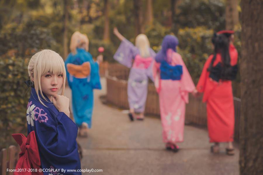 Cosplay福利/白金x[Fate]浴衣全员Saber远坂凛间桐樱Cos图片