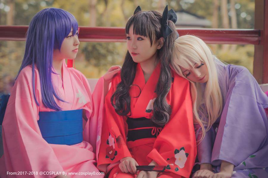 Cosplay福利/白金x[Fate]浴衣全员Saber远坂凛间桐樱Cos图片