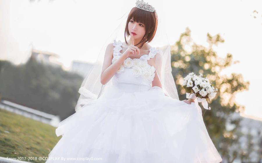Cosplay福利/鳗鱼霏儿扮演路人女主加藤惠纯白花嫁Cosplay图片