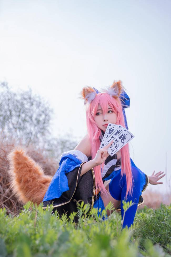 Cosplay福利/玉藻前 蓝色长筒过膝袜绝对领域