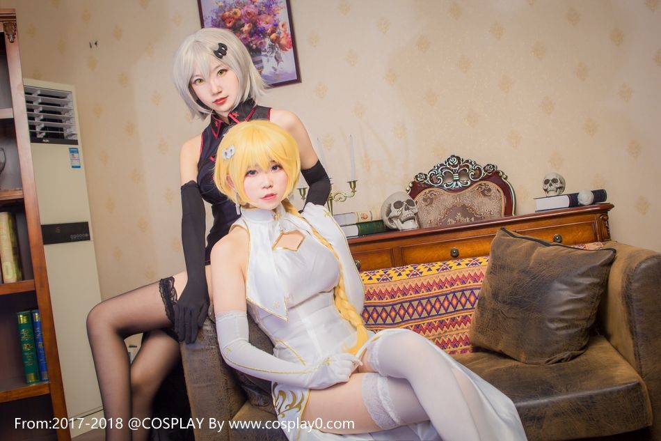 Cosplay福利/黑白贞德旗袍美女Cos小姐姐黑丝白丝诱惑福利套图