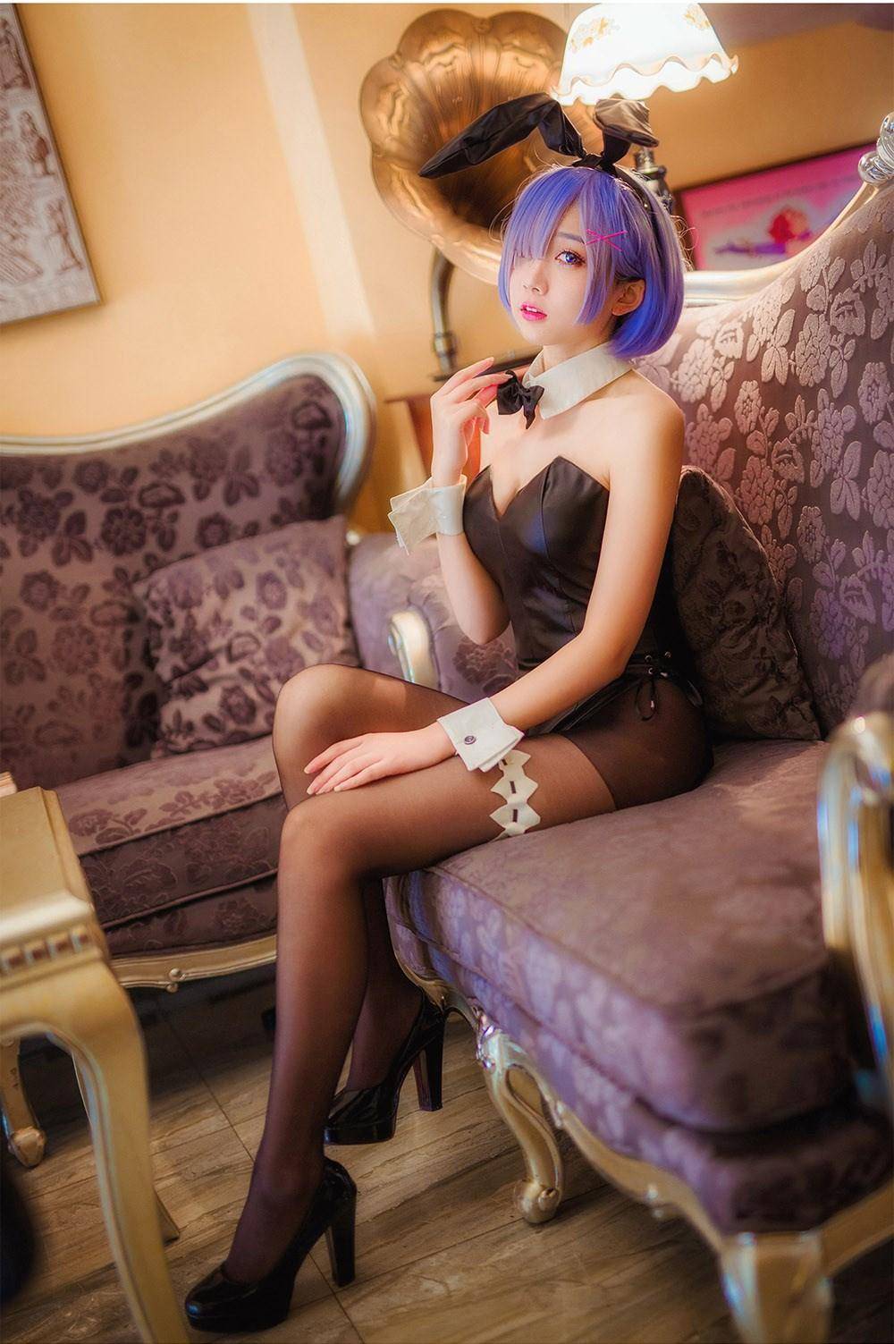 Cosplay福利/蕾姆兔女郎 黑丝连裤袜美腿 福利诱惑