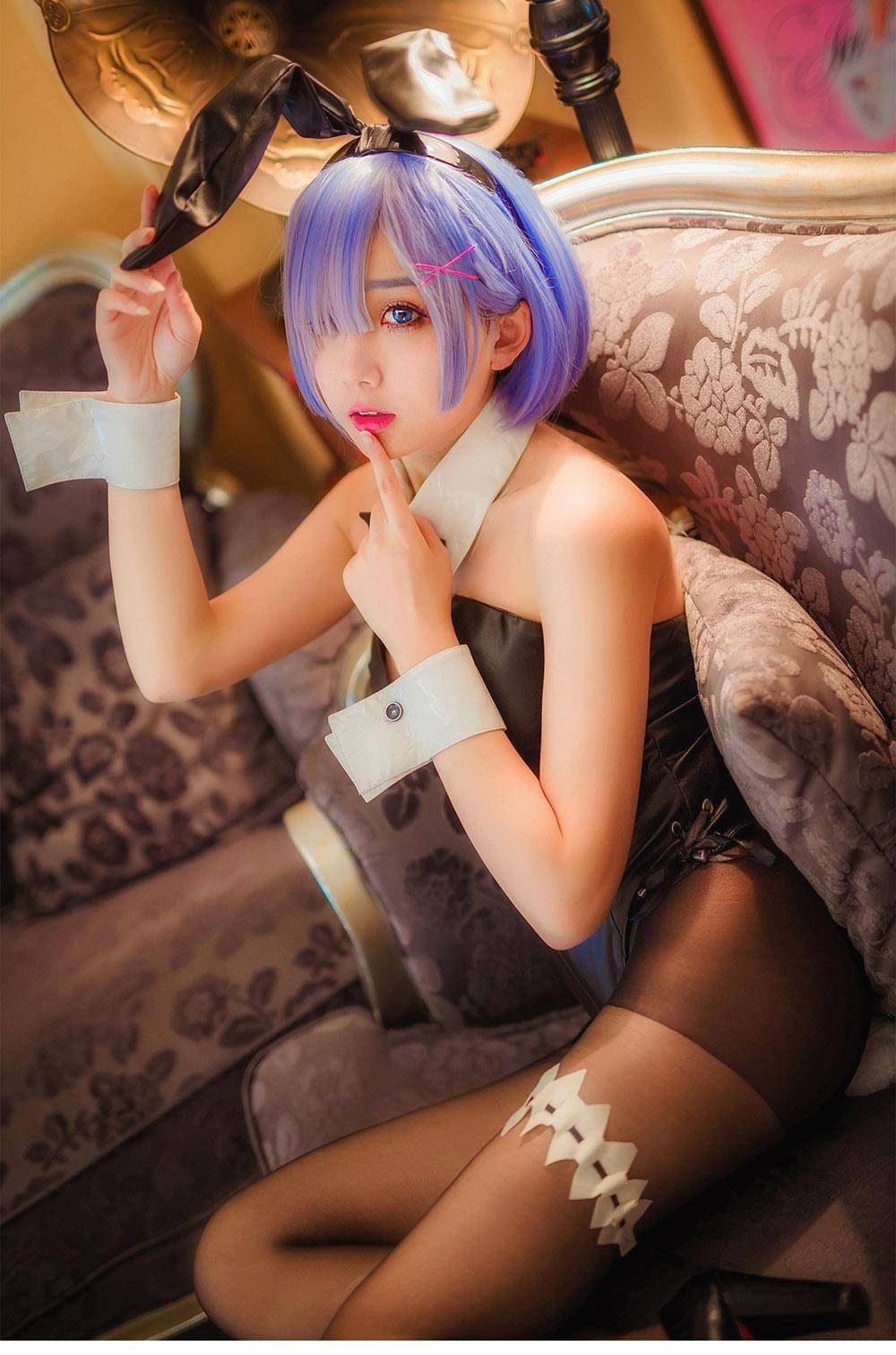 Cosplay福利/蕾姆兔女郎 黑丝连裤袜美腿 福利诱惑