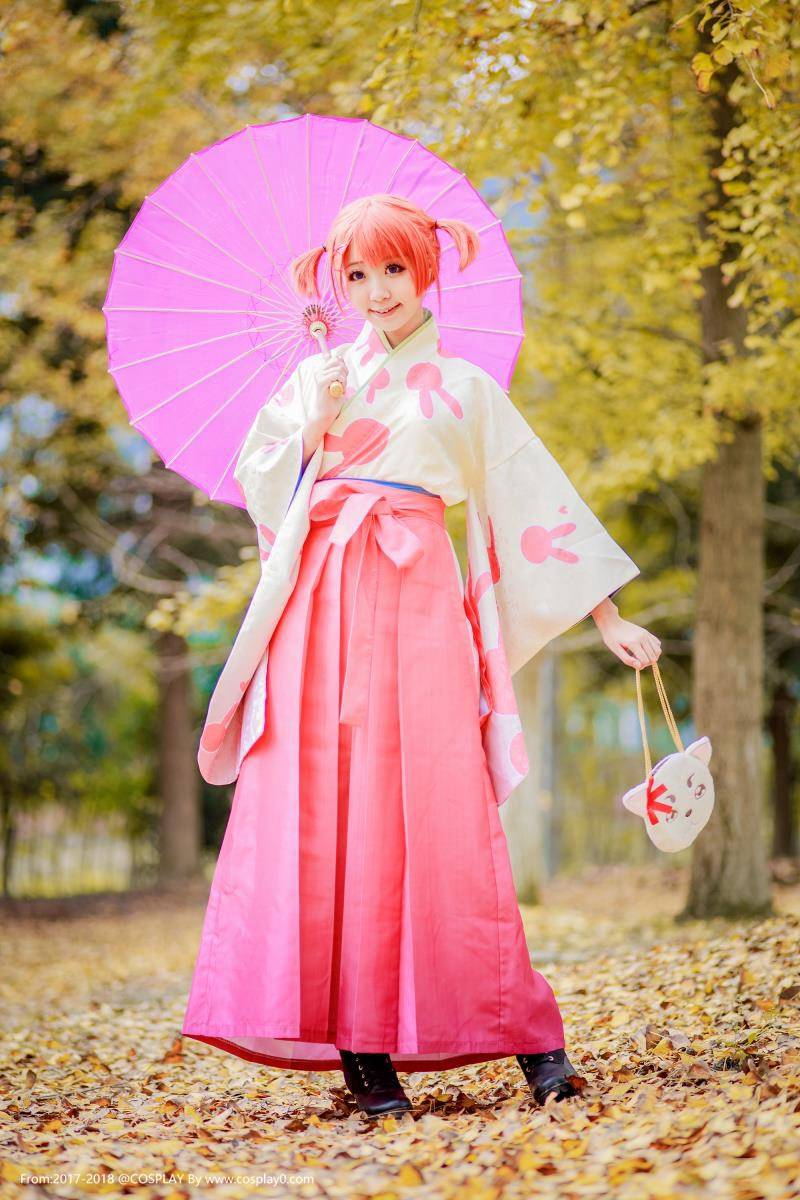 Cosplay福利/半次元萌妹-黑川-银魂神乐Cos和服萝莉写真图片