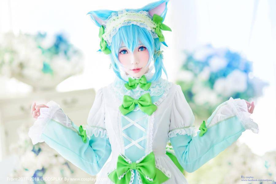 Cosplay福利/刀剑神域朝田诗乃ElyEE子白丝美腿Cosplay写真本