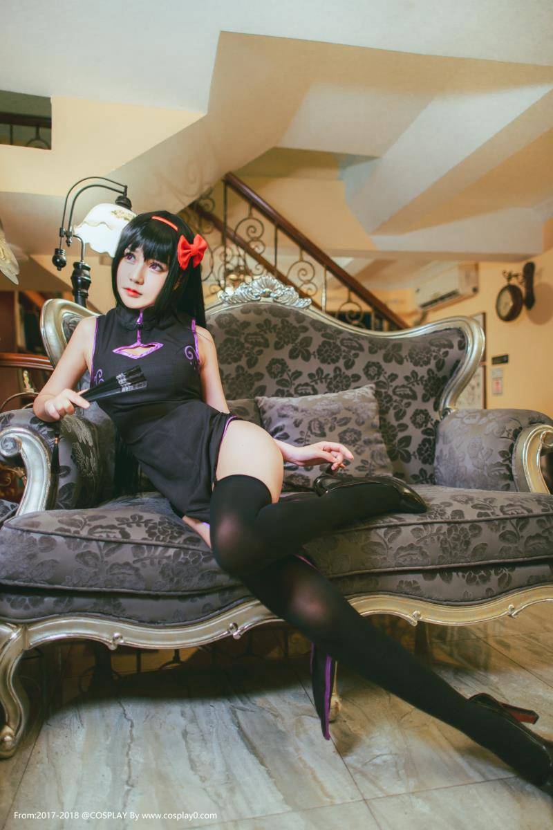 Cosplay福利/魔法少女小圆晓美焰同人旗袍黑丝福利Cosplay写真图片
