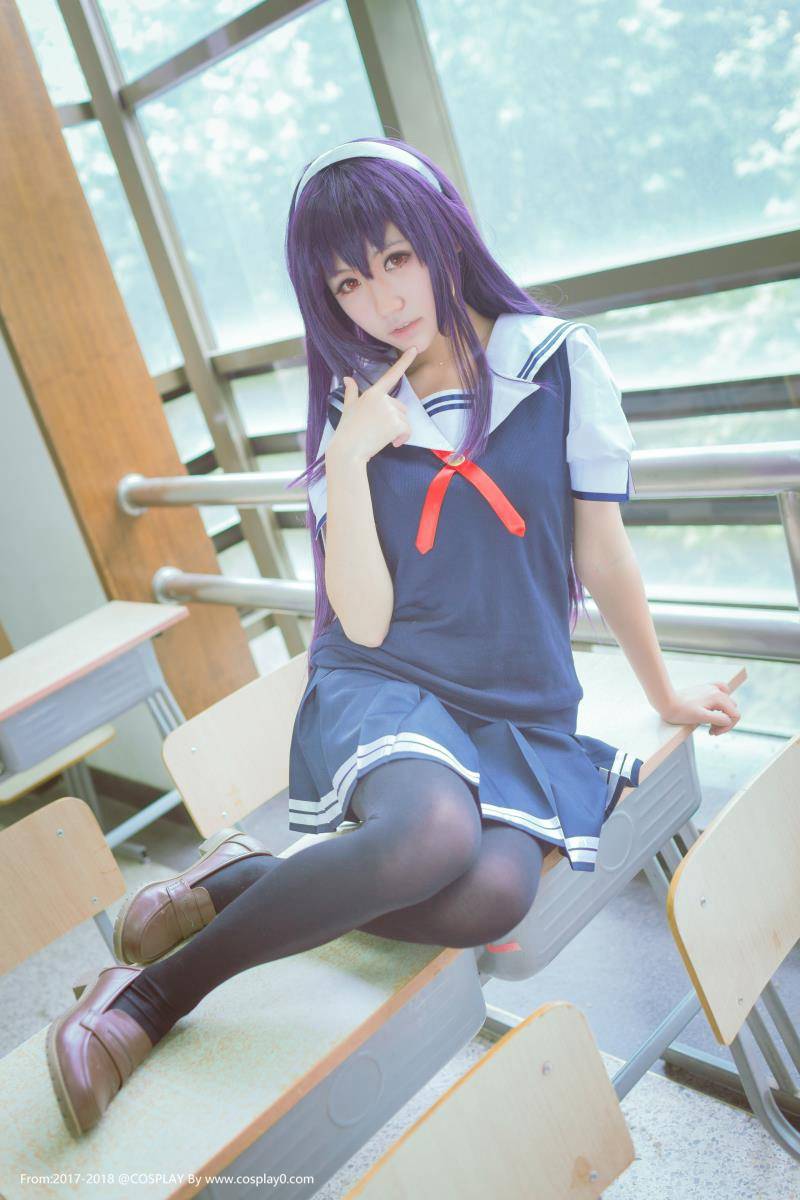Cosplay福利/路人女主制服学姐霞之丘诗羽黑丝美腿Cos写真套图