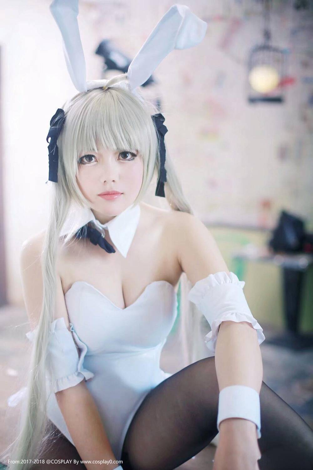 Cosplay福利/少女映画春日野穹Cos兔女郎大尺度黑丝诱惑福利