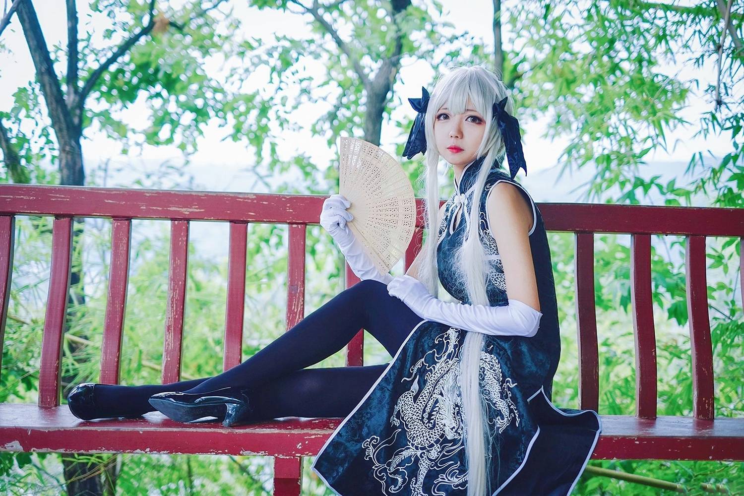 Cosplay福利/二次元萌妹子春日野穹旗袍黑丝Cosplay同人本子图片