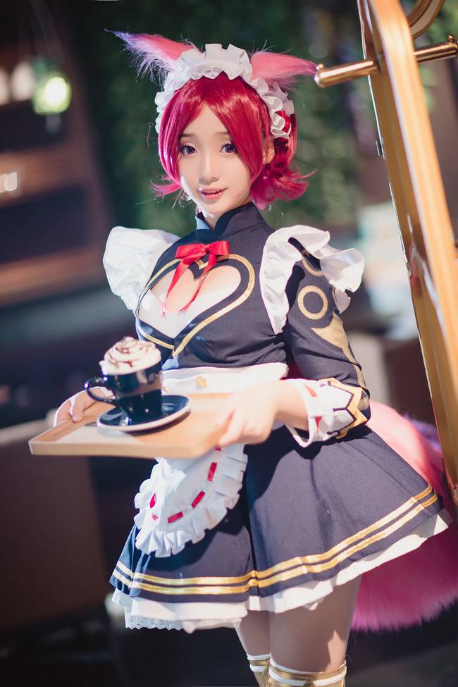 Cosplay福利/绝对领域王者荣耀咖啡女仆妲己肛塞尾Cos萝莉白丝福利