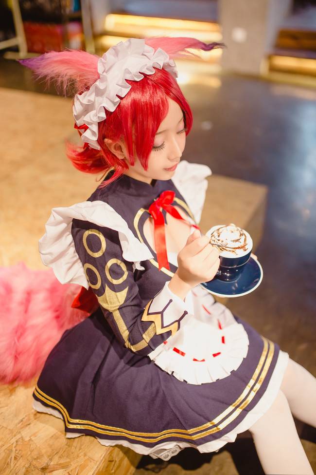 Cosplay福利/绝对领域王者荣耀咖啡女仆妲己肛塞尾Cos萝莉白丝福利