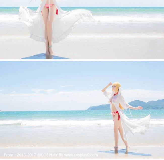 Cosplay福利/尼禄·克劳狄乌斯夏日海滩泳装Cos少女足控福利图片