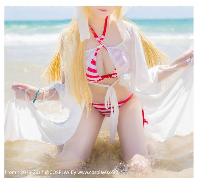 Cosplay福利/尼禄·克劳狄乌斯夏日海滩泳装Cos少女足控福利图片