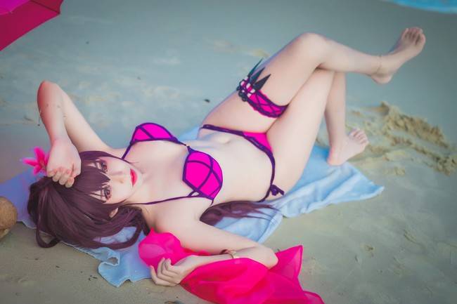 Cosplay福利/海边嬉戏Fate/Grand Order斯卡哈COSPLAY美图欣赏 cn:菌烨tako
