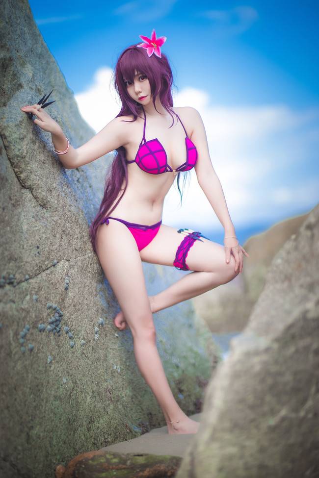 Cosplay福利/海边嬉戏Fate/Grand Order斯卡哈COSPLAY美图欣赏 cn:菌烨tako