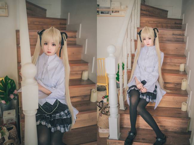 Cosplay福利/双马尾软妹缘之空春日野穹黑丝美腿cosplay图片