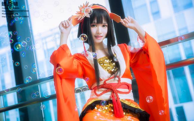 Cosplay福利/古风俏皮美女阴阳师鲤鱼精cosplay场照