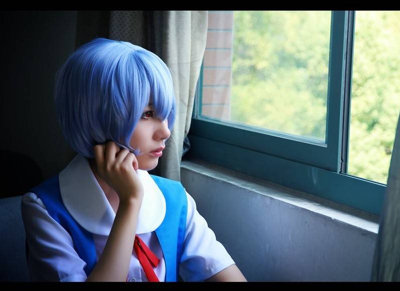 Cosplay福利/EVA凌波丽校服版少女诱惑cosplay