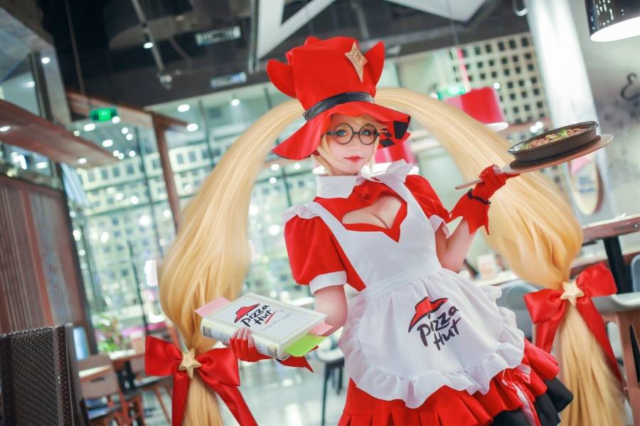 Cosplay福利/王者女英雄Cosplay泳装安琪拉双马尾萝莉图
