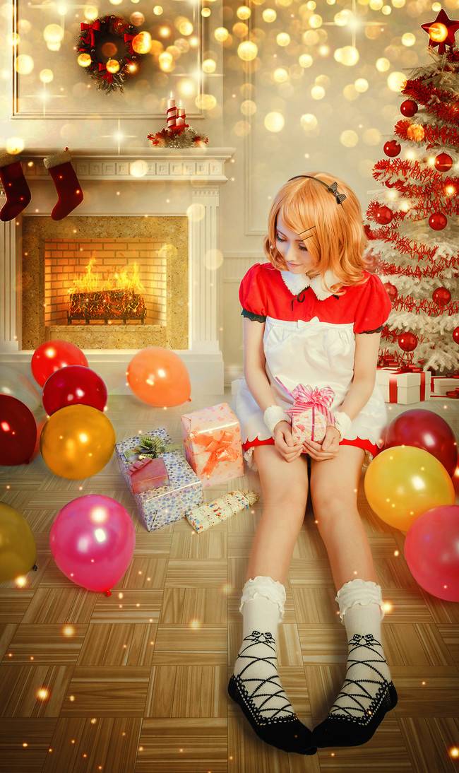 Cosplay福利/【V家】~镜音铃圣诞装~