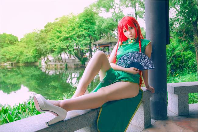 Cosplay福利/东方Project红美铃旗袍美女火辣身材cosplay美腿福利