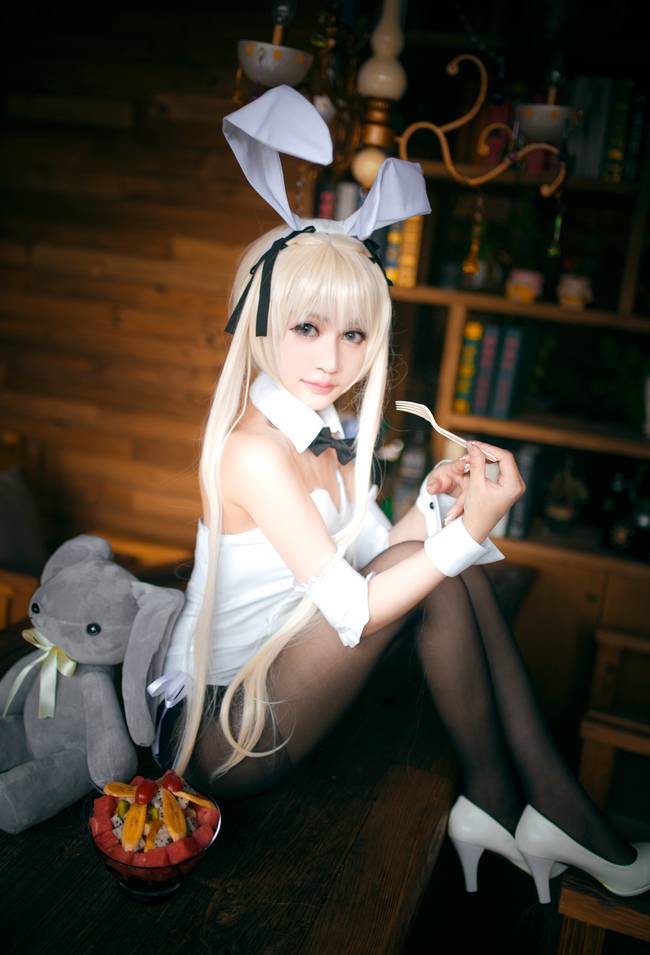 Cosplay福利/【腿控福利】缘之空春日野穹性感兔女郎黑色cos福利