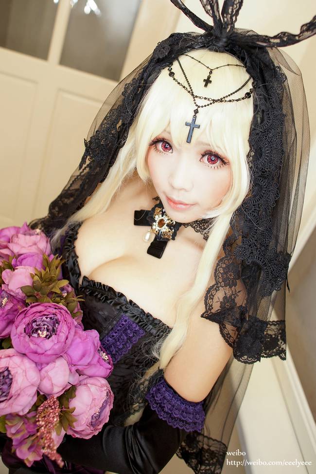 Cosplay福利/东方Project八云紫 萝莉巨乳白丝吊带过膝袜