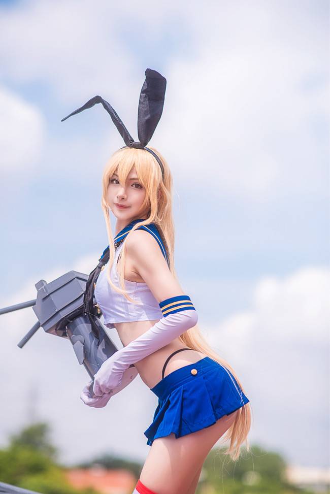 Cosplay福利/粉色条纹丝袜绝对领域少女 舰队Collection 岛风舰娘COSPLAY cn:遇无几友