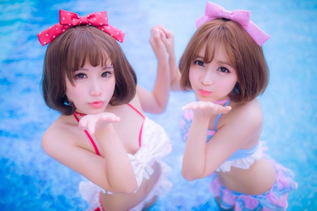 Cosplay福利/奇迹暖暖 暖暖粉格姐妹花 性感泳装诱人cos福利