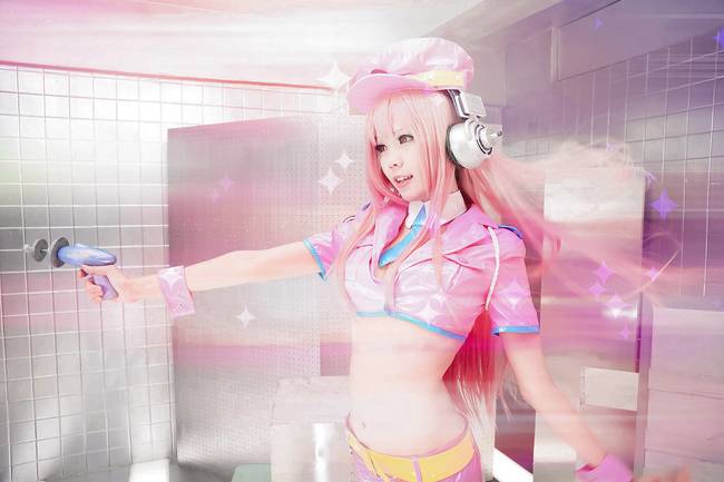 Cosplay福利/超级索尼子，粉色乳胶衣性感COS