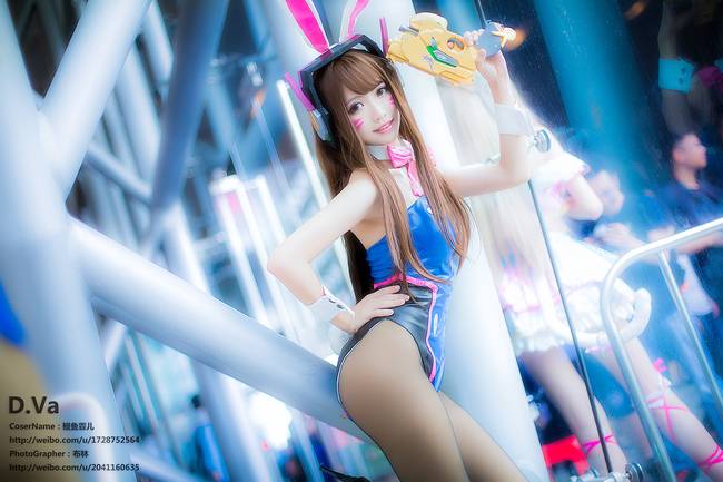 Cosplay福利/火辣美女守望先锋 D.Va 性感黑丝cos福利