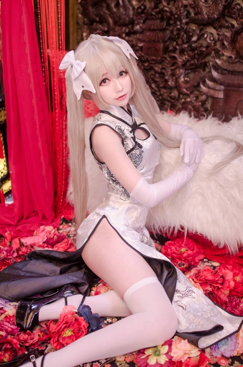 Cosplay福利/《缘之空》穹妹白旗袍COS福利,白丝美腿诱惑