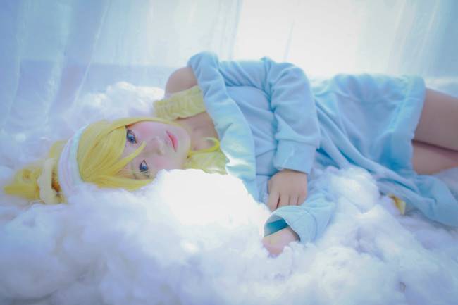 Cosplay福利/卡哇伊蓝色条纹绝对领域睡衣少女 绚濑绘里COSPLAY cn:琰夏-SUMMER