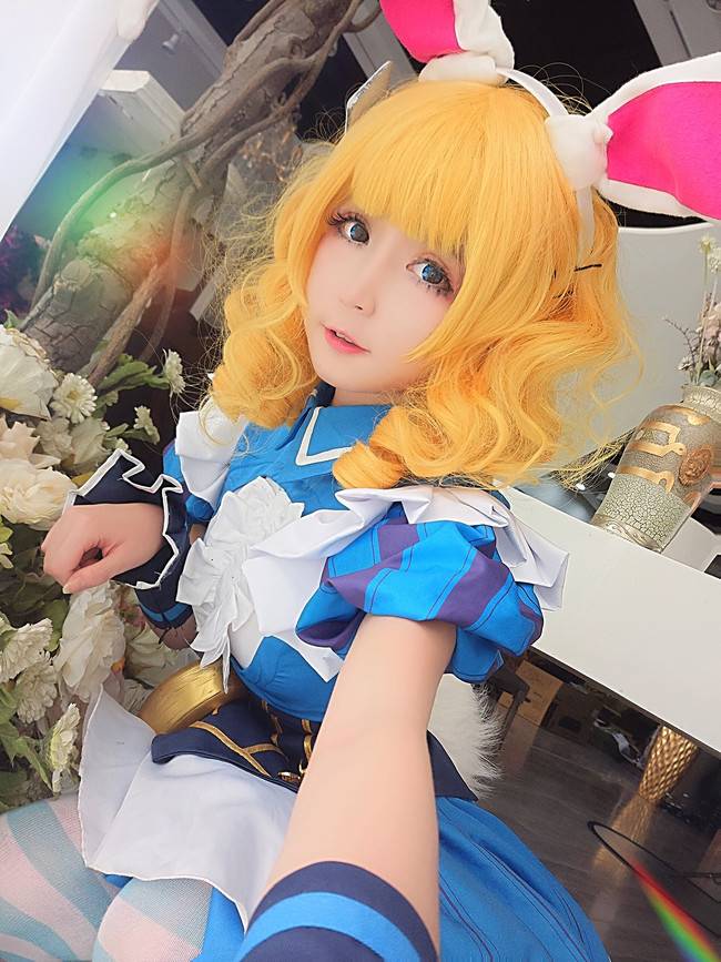 Cosplay福利/蓝白条纹绝对领域少女 王者荣耀妲己COSPLAY cn:yui金鱼