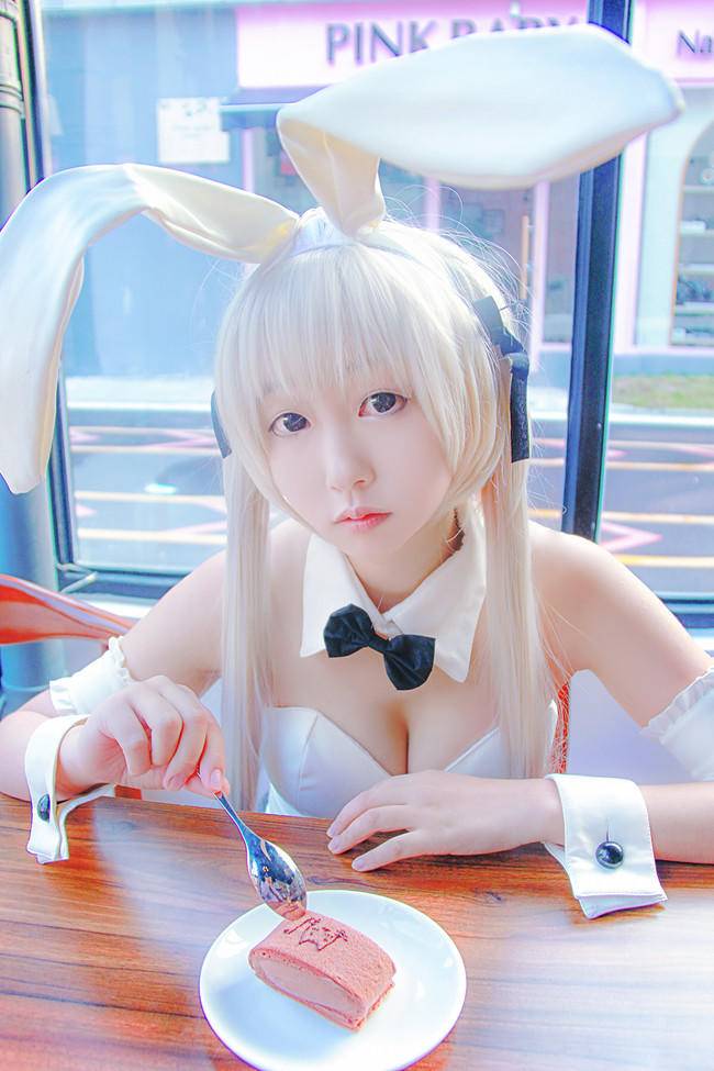 Cosplay福利/缘之空春日野穹COSPLAY，白色连体衣兔女郎