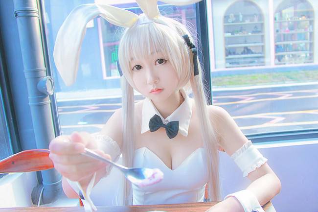 Cosplay福利/缘之空春日野穹COSPLAY，白色连体衣兔女郎