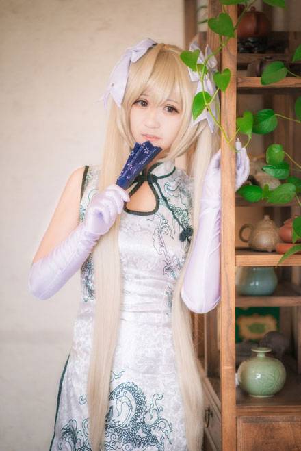 Cosplay福利/清纯软妹春日野穹白丝旗袍COS