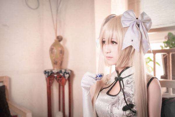 Cosplay福利/清纯软妹春日野穹白丝旗袍COS