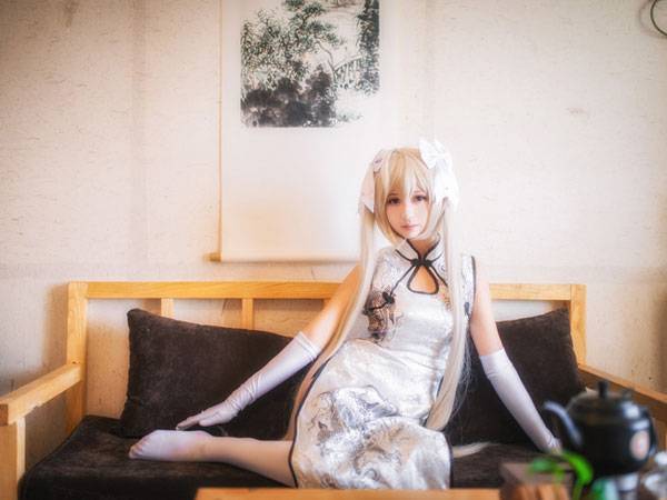 Cosplay福利/清纯软妹春日野穹白丝旗袍COS