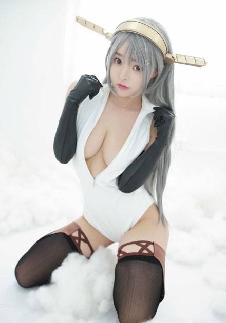 Cosplay福利/柳侑绮舰娘榛名开胸泳衣福利cos
