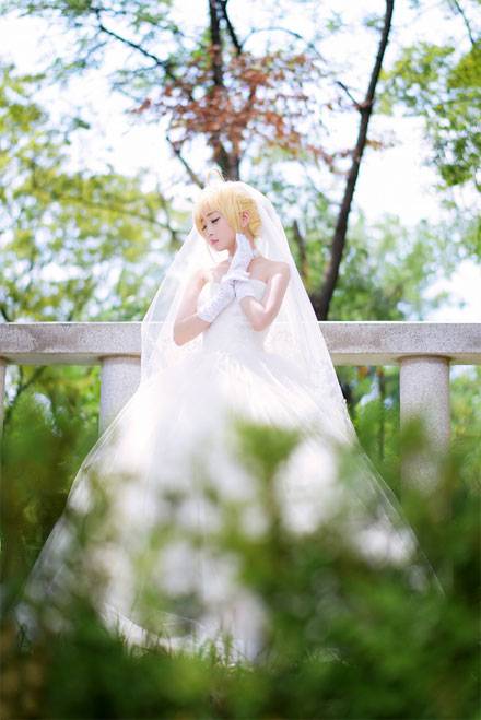 Cosplay福利/螺旋猫Tomia《Fate》Saber婚纱Cos