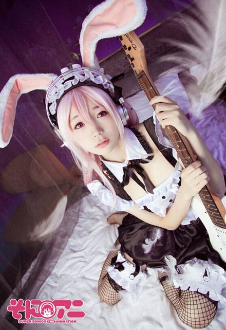 Cosplay福利/黑丝萌妹索尼子兔耳女仆装COS