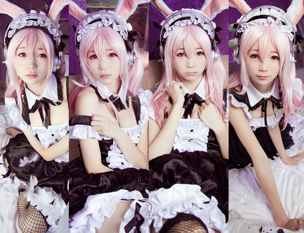 Cosplay福利/黑丝萌妹索尼子兔耳女仆装COS